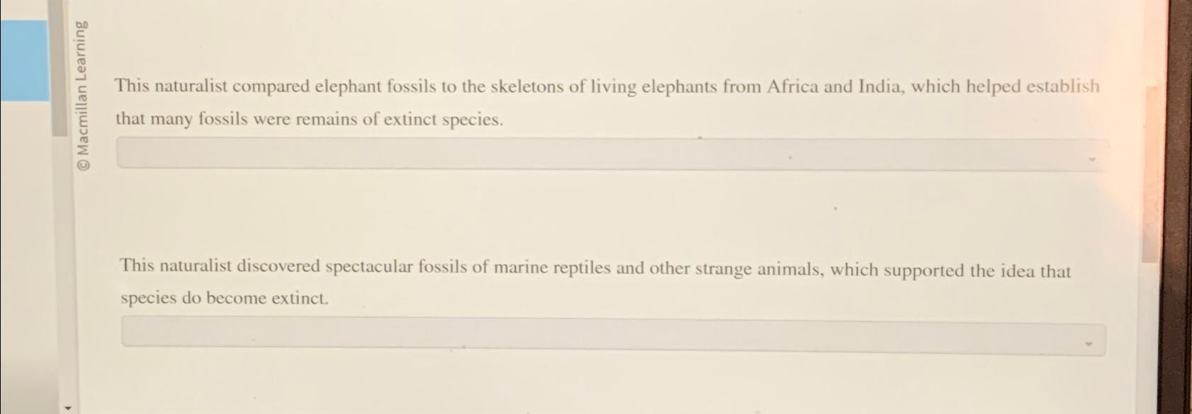 Solved This naturalist compared elephant fossils to the | Chegg.com