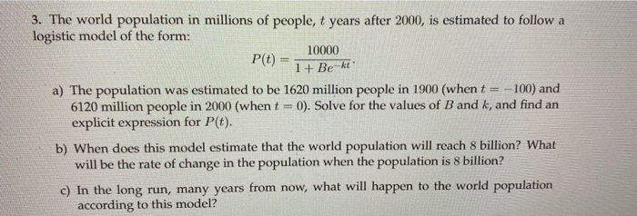 Solved 3. The World Population In Millions Of People, T | Chegg.com