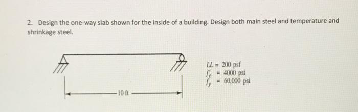 Solved 2. Design the one-way slab shown for the inside of a | Chegg.com
