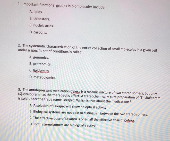 Solved 1. Important functional groups in biomolecules