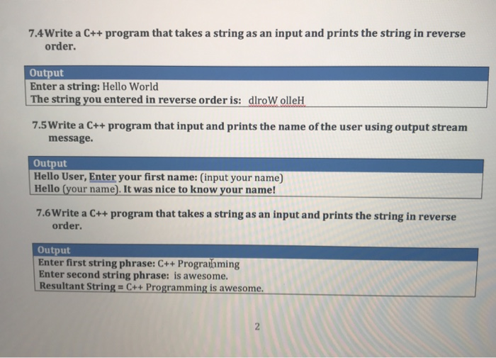 Solved 7.4Write a C++ program that takes a string as an | Chegg.com