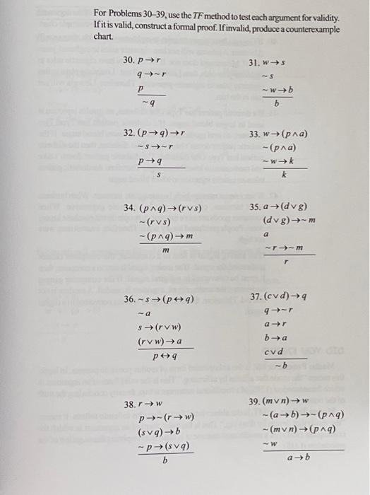 Solved For Problems 19-34, test each argument for validity | Chegg.com