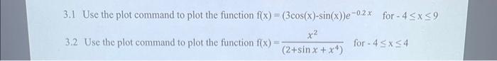 Solved 3.1 Use the plot command to plot the function | Chegg.com