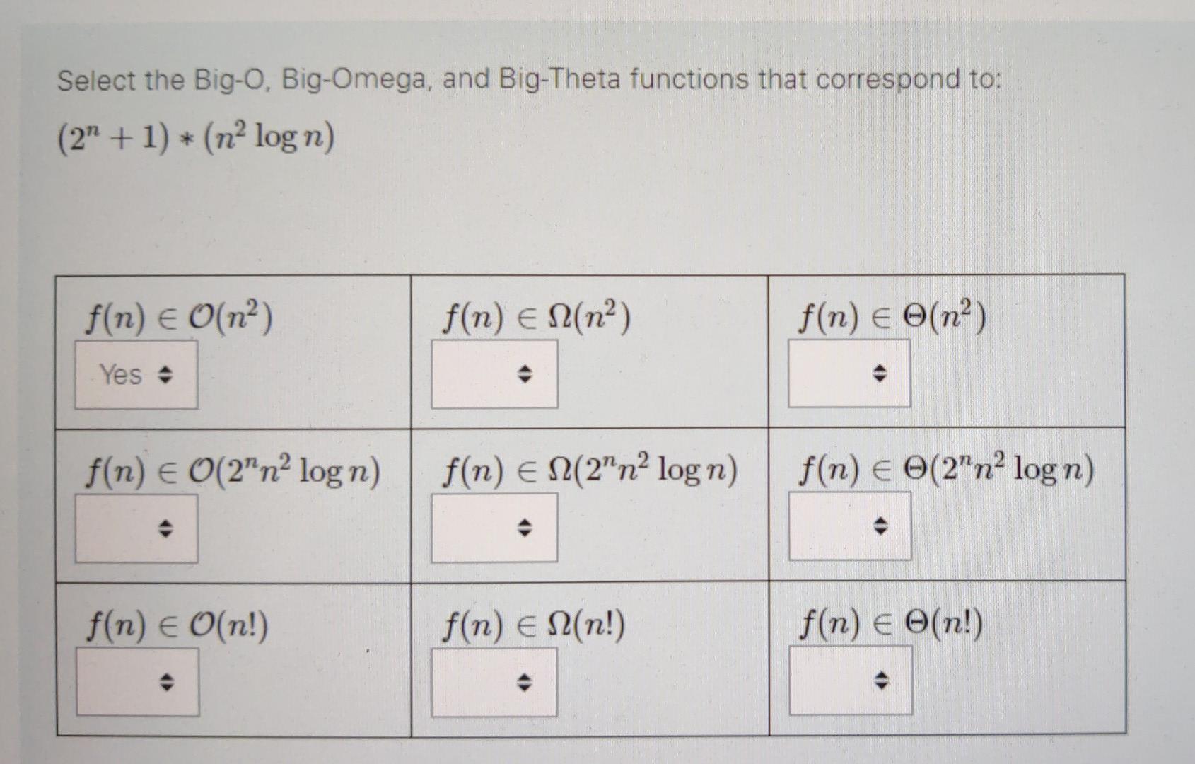 Solved Select the Big o Big Omega and Big Theta functions