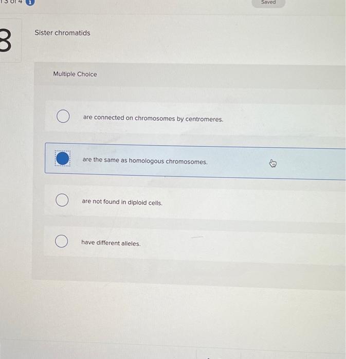 Solved Sister chromatids Multiple Choice are connected on | Chegg.com