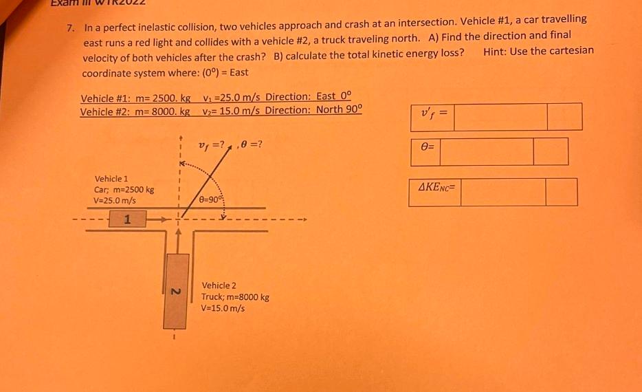 Solved EX 7. In a perfect inelastic collision, two vehicles | Chegg.com