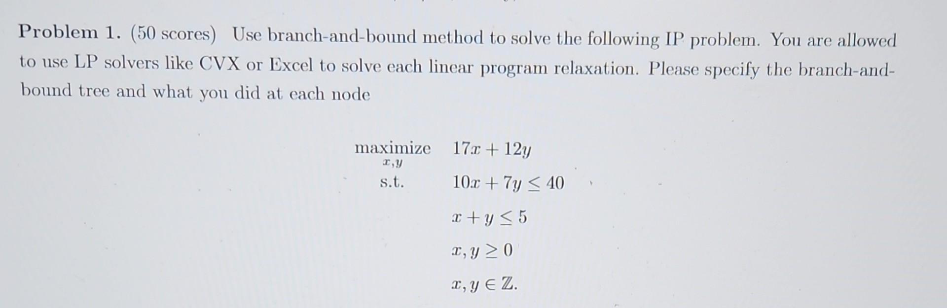 Solved Problem 1. (50 scores) Use branch-and-bound method to | Chegg.com