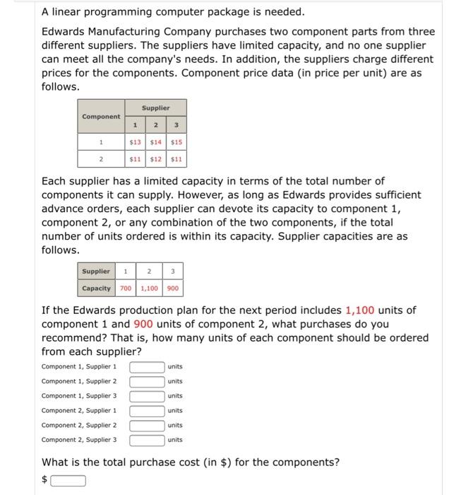 Solved A linear programming computer package is needed.