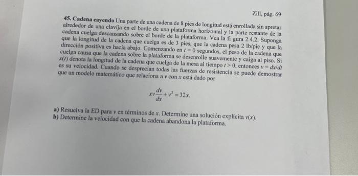 Solved Zill, pág. 69 45. Cadena cayendo Una parte de una | Chegg.com