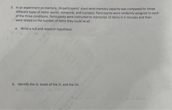 short term memory experiment data