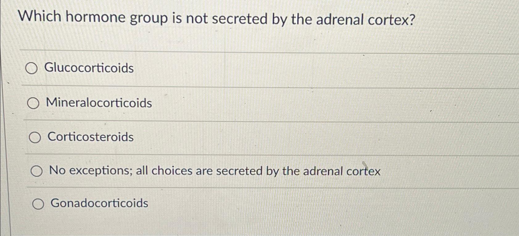 Solved Which hormone group is not secreted by the adrenal
