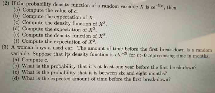 Solved (2) If the probability density function of a random | Chegg.com
