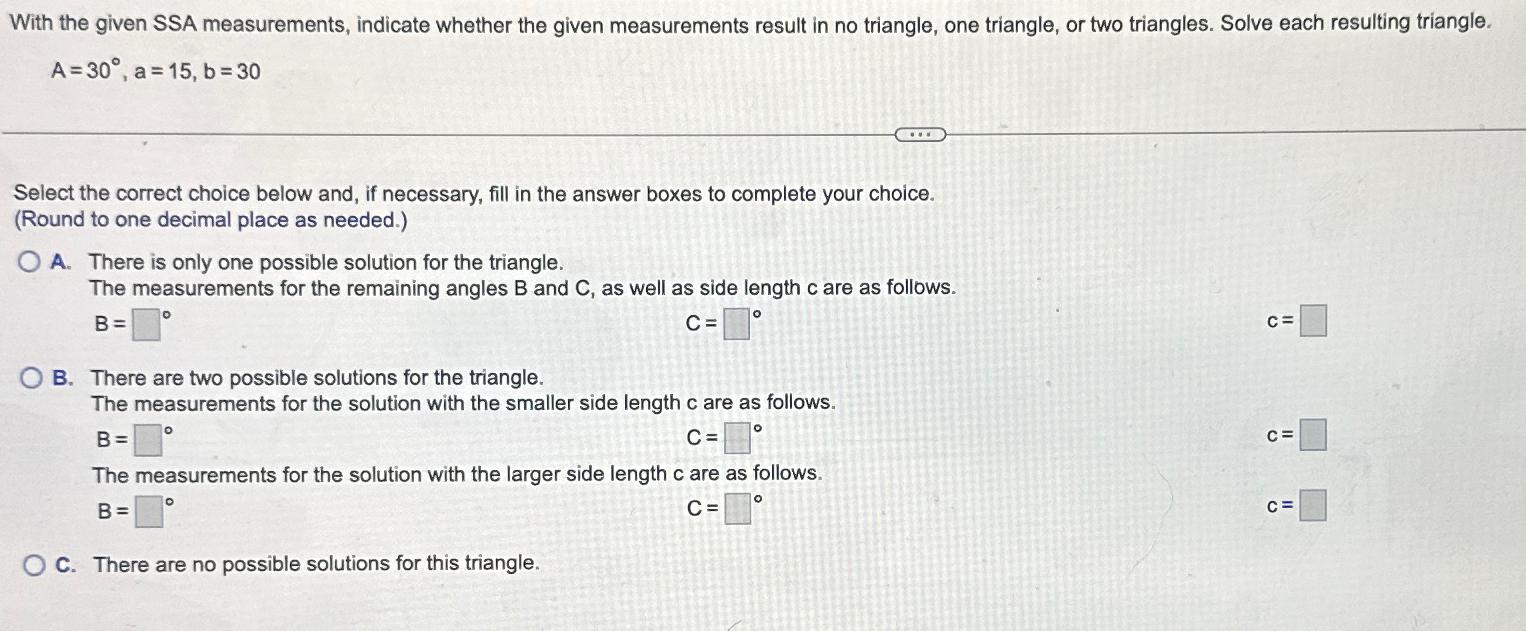 Solved With the given SSA measurements, indicate whether the | Chegg.com