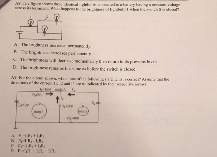 Solved A8. The Figure Shows Three Identical Lightbulbs | Chegg.com