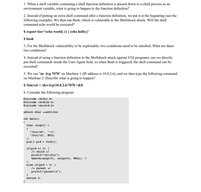 Solved 1. When a shell variable containing a shell function