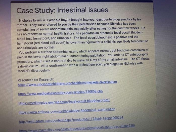 guided case study intestinal issues answers