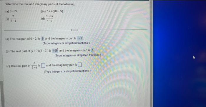 Solved Determine the real and imaginary parts of the | Chegg.com