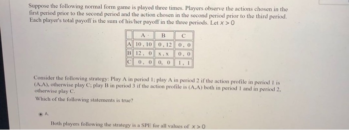 Solved Suppose the following normal form game is played | Chegg.com