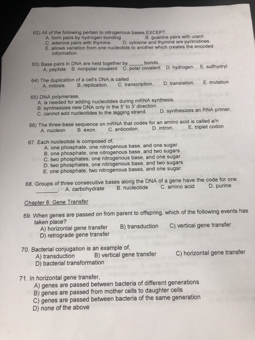62 All Of The Following Pertain To Nitrogenous Bases Chegg Com