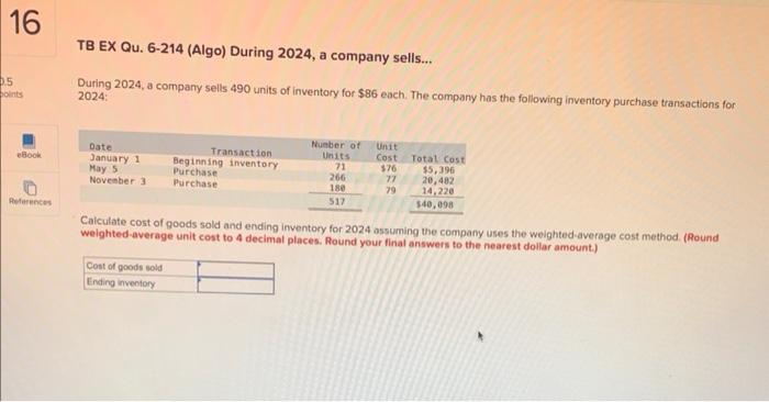 Solved TB EX Qu 6 214 Algo During 2024 A Company Chegg Com   Image