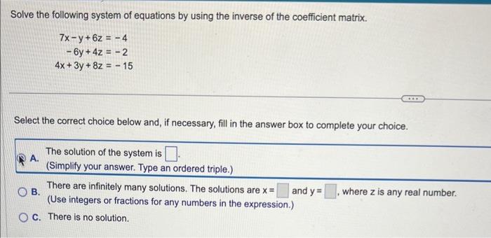 Solved Solve the following system of equations by using the | Chegg.com