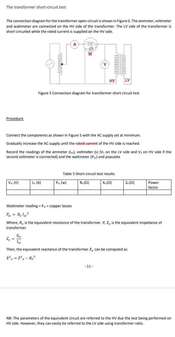 Solved The transformer shortcircuit test The connection