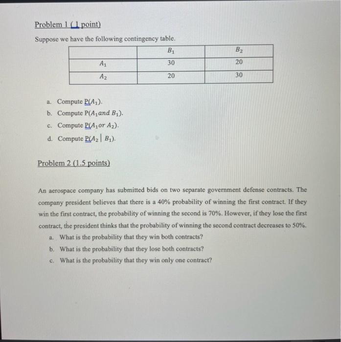 Solved Suppose We Have The Following Contingency Table. B. | Chegg.com