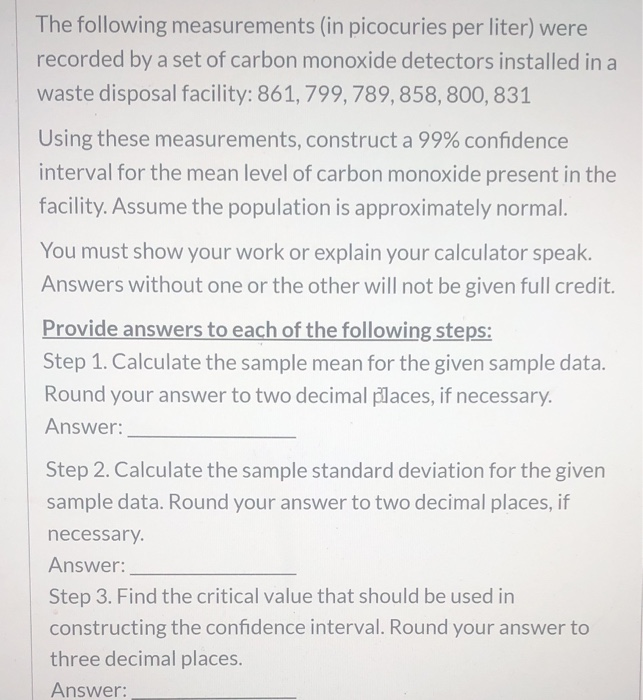 Solved The Following Measurements In Picocuries Per Lite Chegg Com