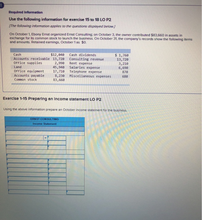 required information use the following chegg com all expenses and losses are