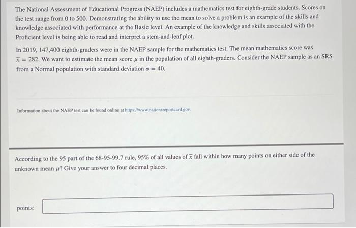 Solved The National Assessment of Educational Progress | Chegg.com