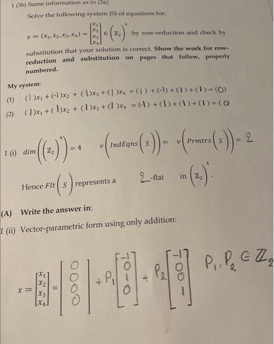 Solved 6 (3a) Solve the following system (S) of equations | Chegg.com