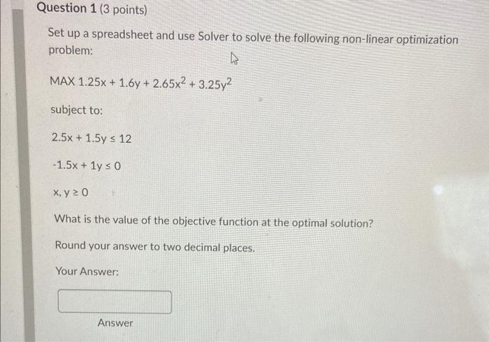 Solved Set up a spreadsheet and use Solver to solve the | Chegg.com
