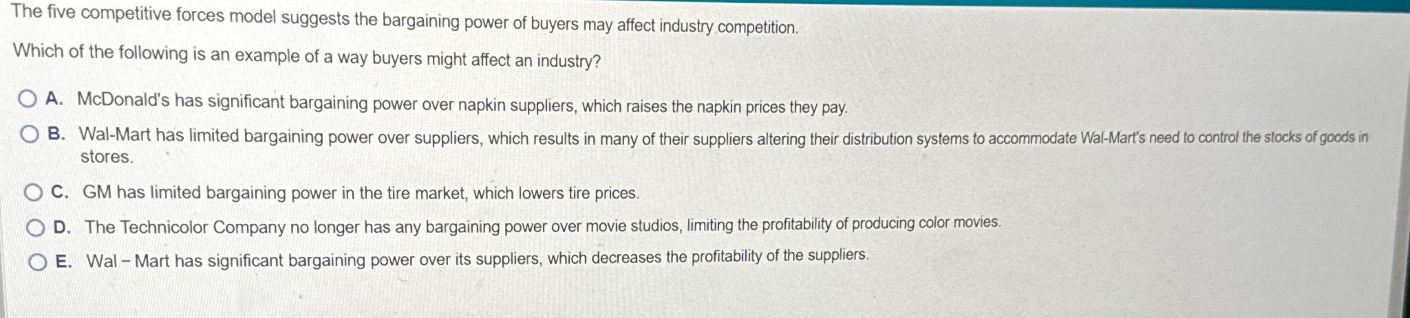 Solved The five competitive forces model suggests the | Chegg.com