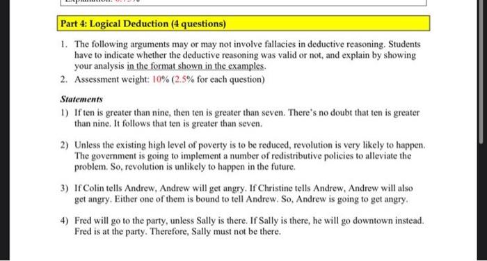 Part 4: Logical Deduction (4 questions) 1. The | Chegg.com