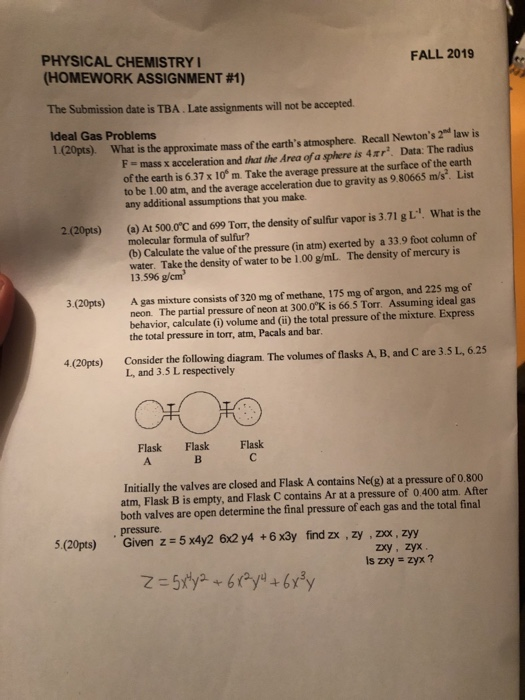 Solved Fall 2019 Physical Chemistryi Homework Assignment Chegg Com