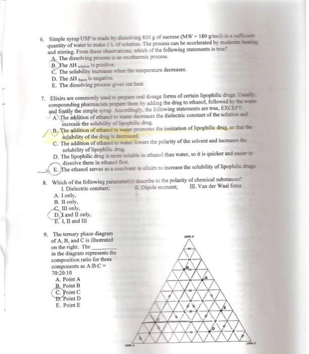 Solved 6. Simple syrup USP is made by ditastving 550 g of