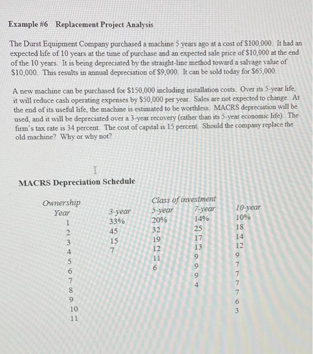 Solved Example \#6 Replacement Project Analysis The Durst | Chegg.com