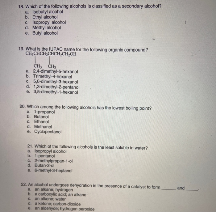 Solved 18. Which of the following alcohols is classified as