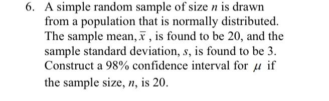 Solved A simple random sample of size n is drawn from a | Chegg.com