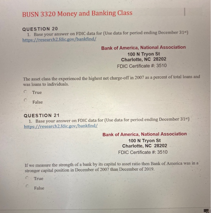 Busn 3320 Money And Banking Class Question 20 1 B Chegg Com