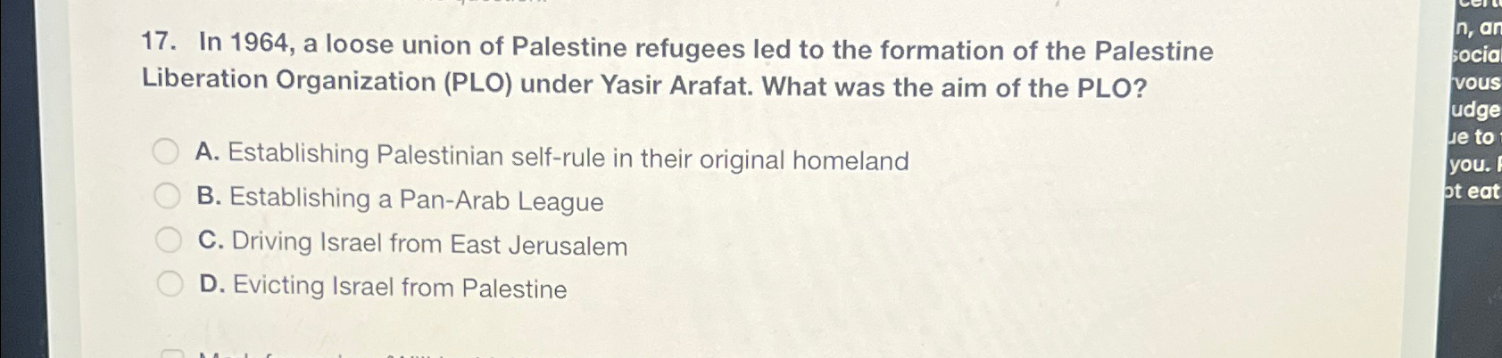 Solved In 1964, ﻿a loose union of Palestine refugees led to | Chegg.com