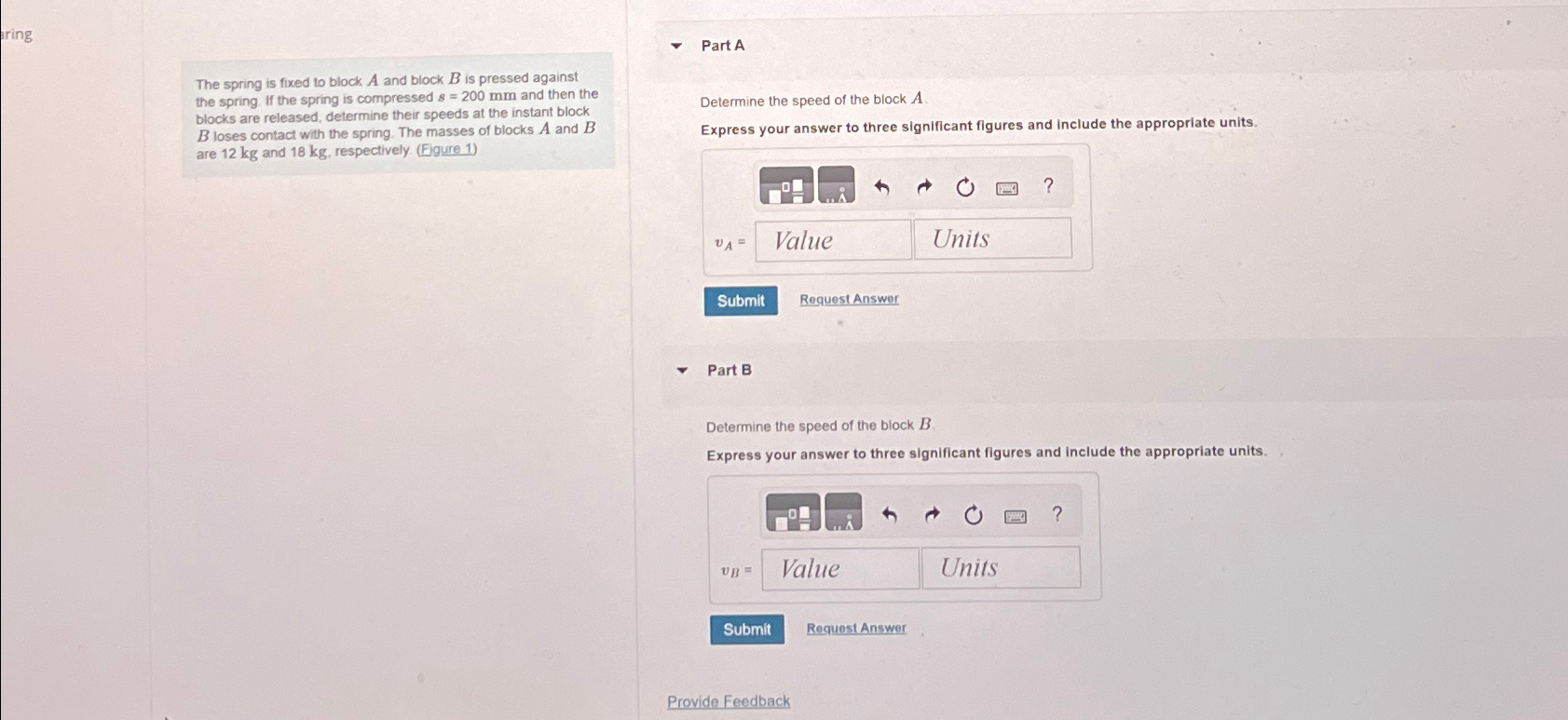 Solved The spring is fixed to block A and block B ﻿is | Chegg.com