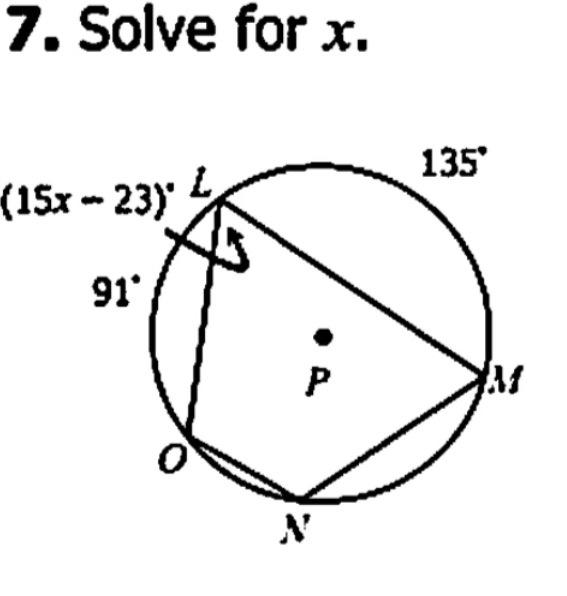 Solved 7. Solve for x. (15x - 23)* 91* P N 135* M | Chegg.com