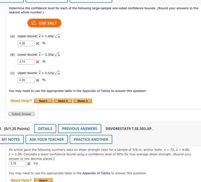 Solved Determine the confidence level for each of the | Chegg.com