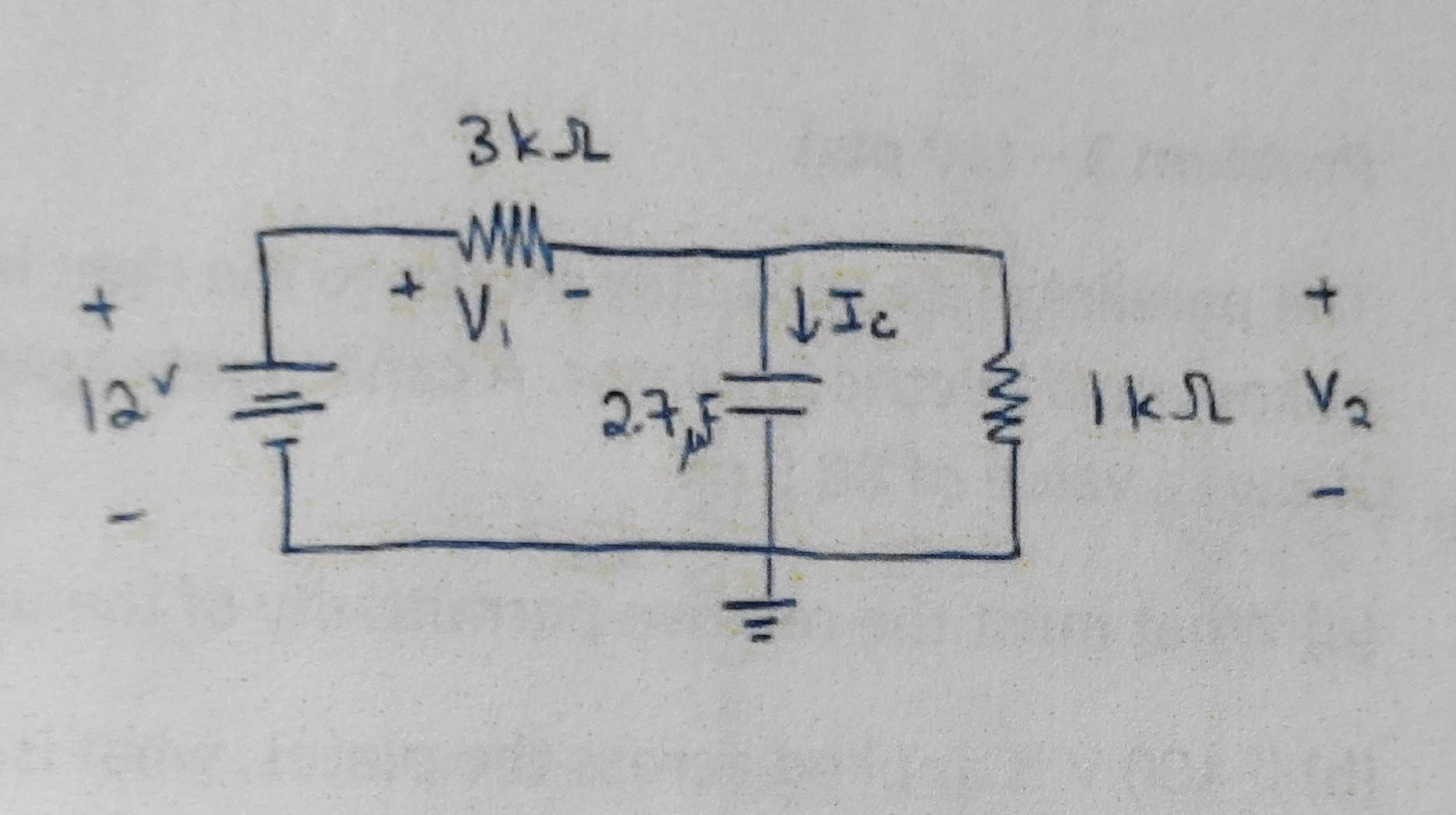 Solved + 12v + 3kJ V₁ 2.7μF- LIc + Ik V₂ گرا Determine the | Chegg.com