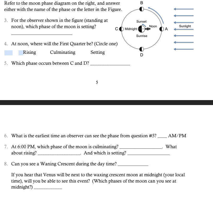 Solved Refer to the moon phase diagram on the right, and | Chegg.com