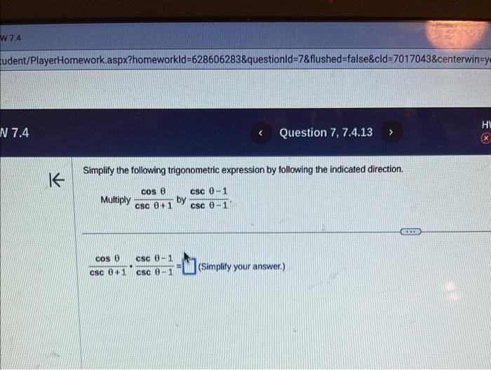 Solved Simplify The Following Trigonometric Expression By | Chegg.com