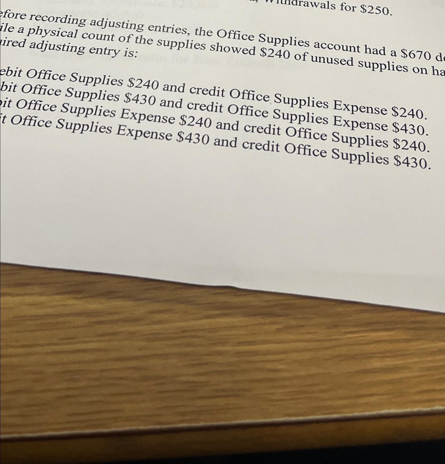 Solved fore recording adjusting entries, the Office Supplies