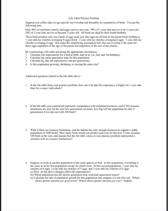 Solved Life Table Practice Problem Suppose you collect data | Chegg.com