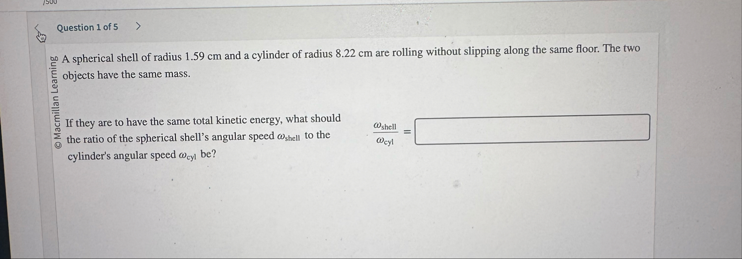 Solved Question 1 ﻿of 5. ﻿A spherical shell of radius 1.59 | Chegg.com